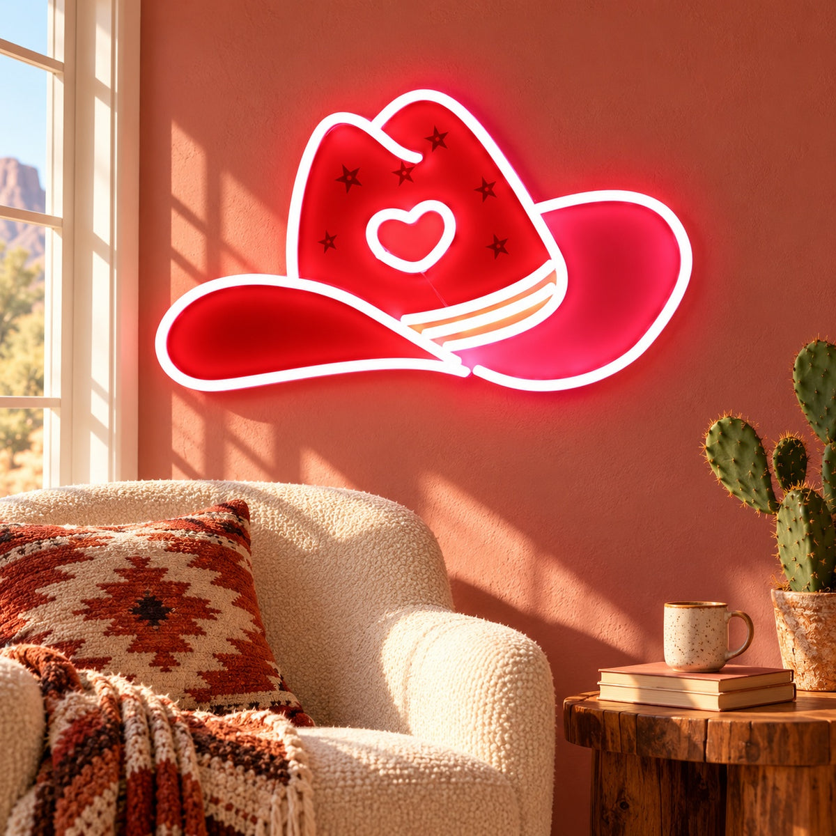 Heart Star Cowboy Hat LED Neon Sign - lifestyle view