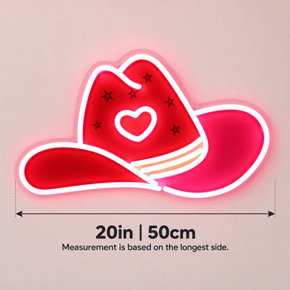 Heart Star Cowboy Hat LED Neon Sign - size guide