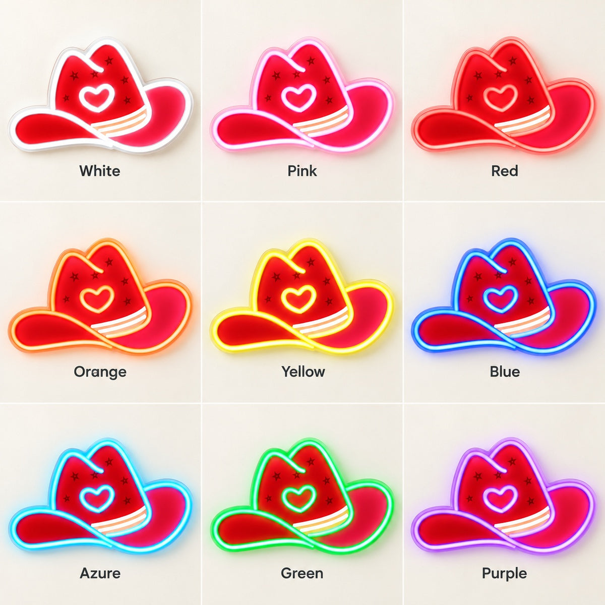 Heart Star Cowboy Hat LED Neon Sign - nine-color grid