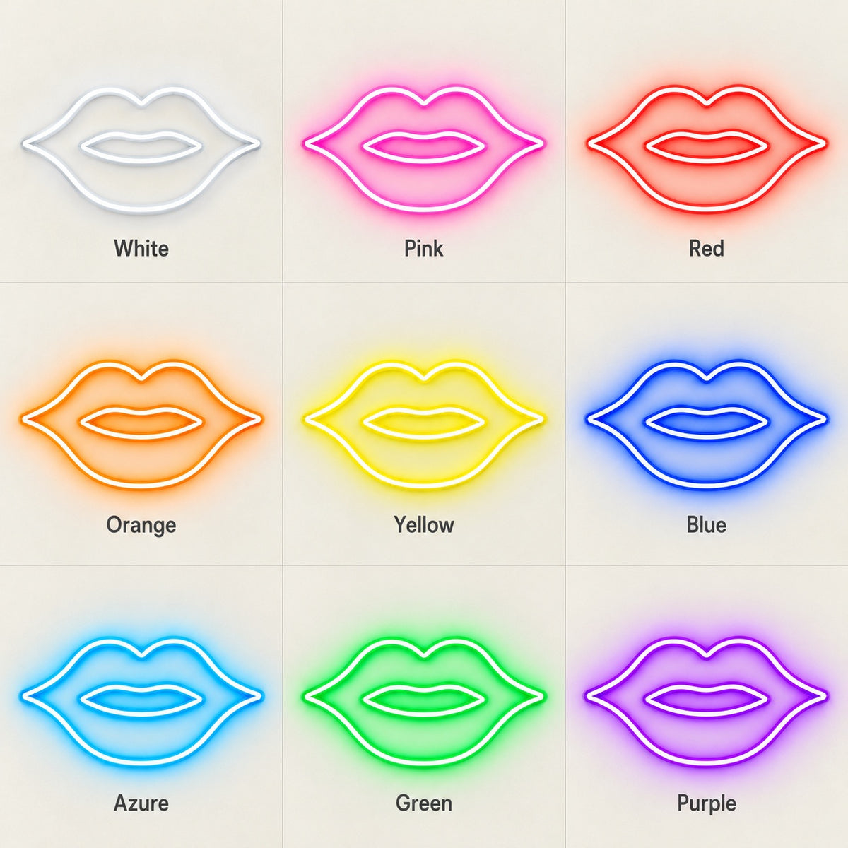 Lips Outline LED Neon Sign - nine-color grid