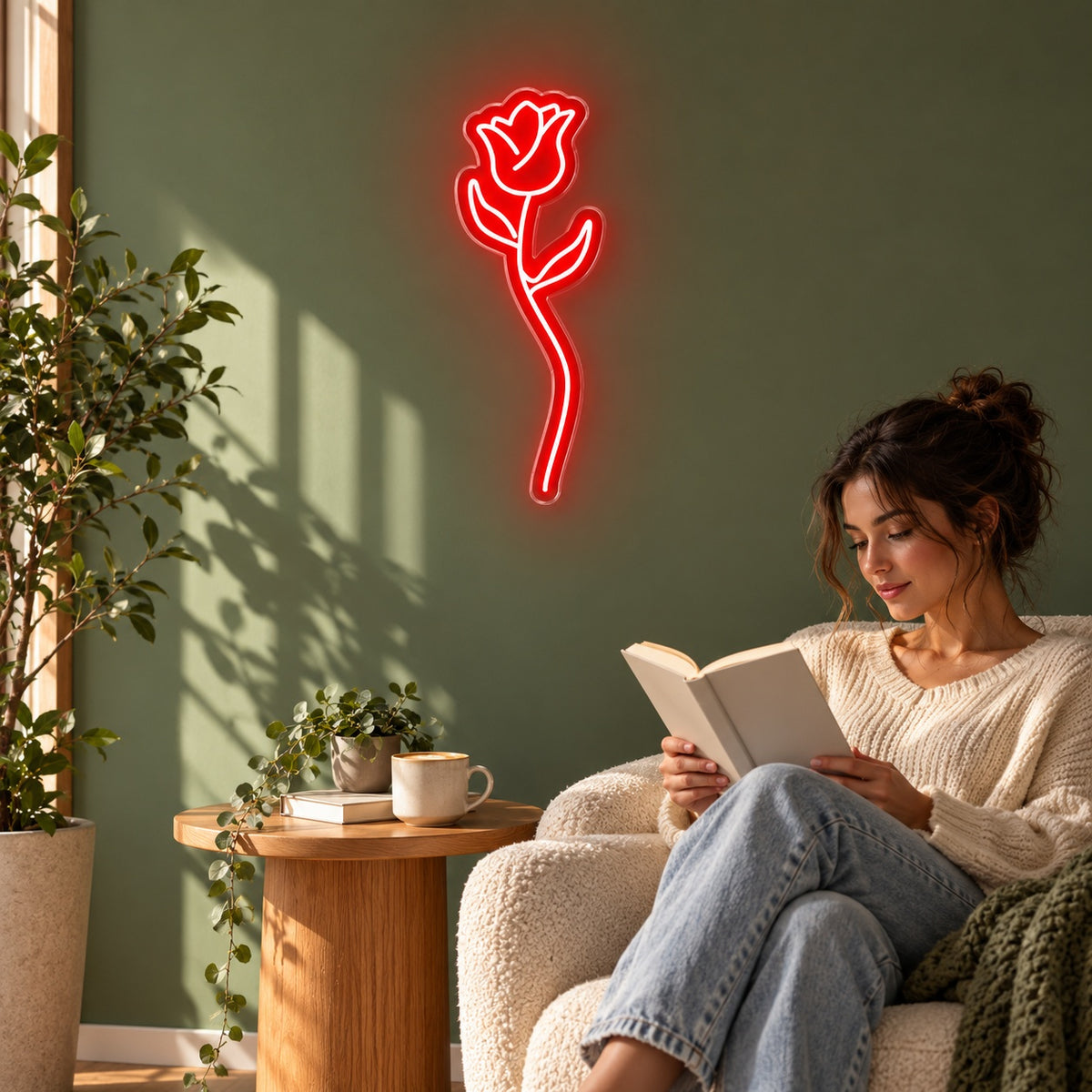 Rose Stem LED Neon Sign - lifestyle view