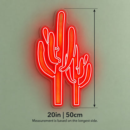 Saguaro Cactus Duo LED Neon Sign - size guide