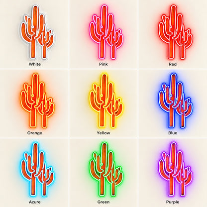 Saguaro Cactus Duo LED Neon Sign - nine-color grid