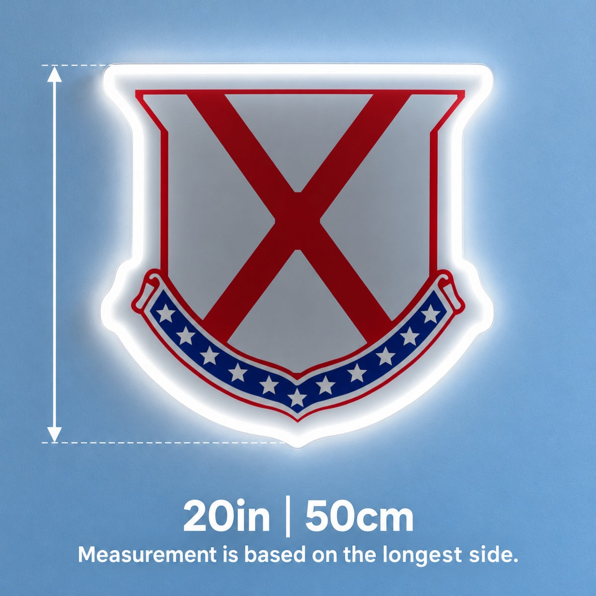 Saltire Star Shield LED Neon Sign - size guide