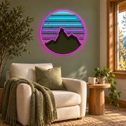 Retro Mountain Sunset LED Neon Sign - lifestyle view