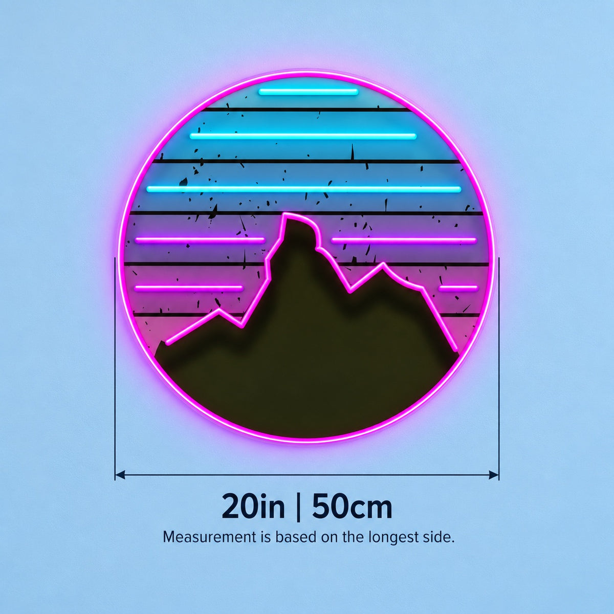 Retro Mountain Sunset LED Neon Sign - size guide