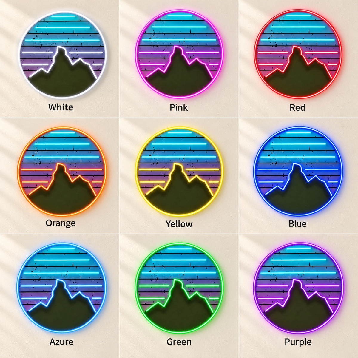 Retro Mountain Sunset LED Neon Sign - nine-color grid