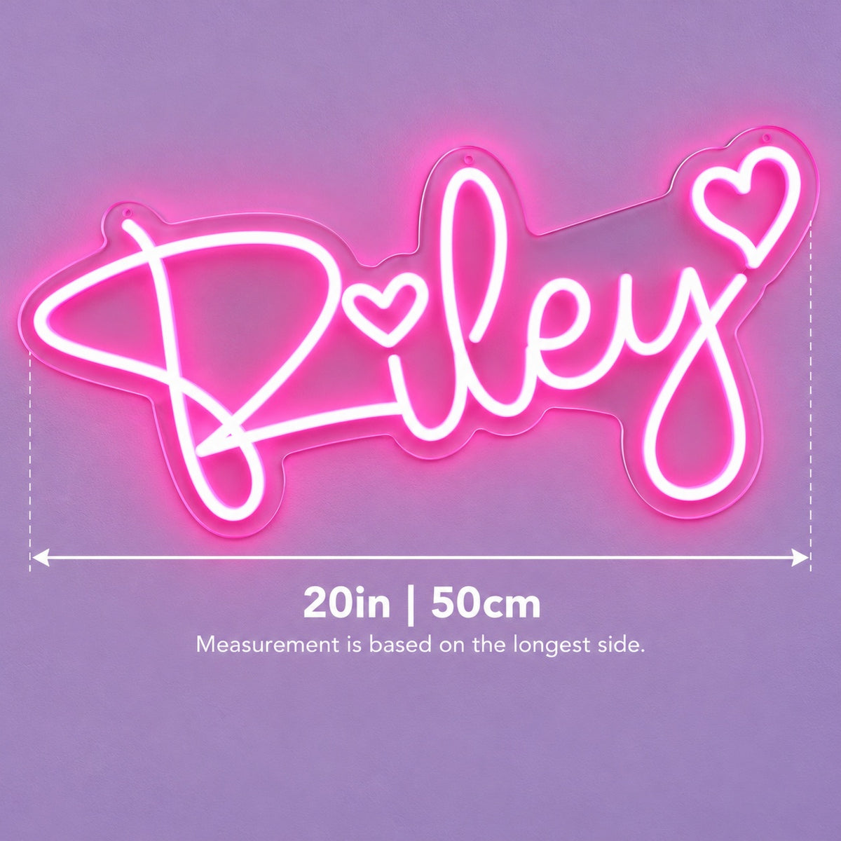 Riley LED Neon Sign - size guide