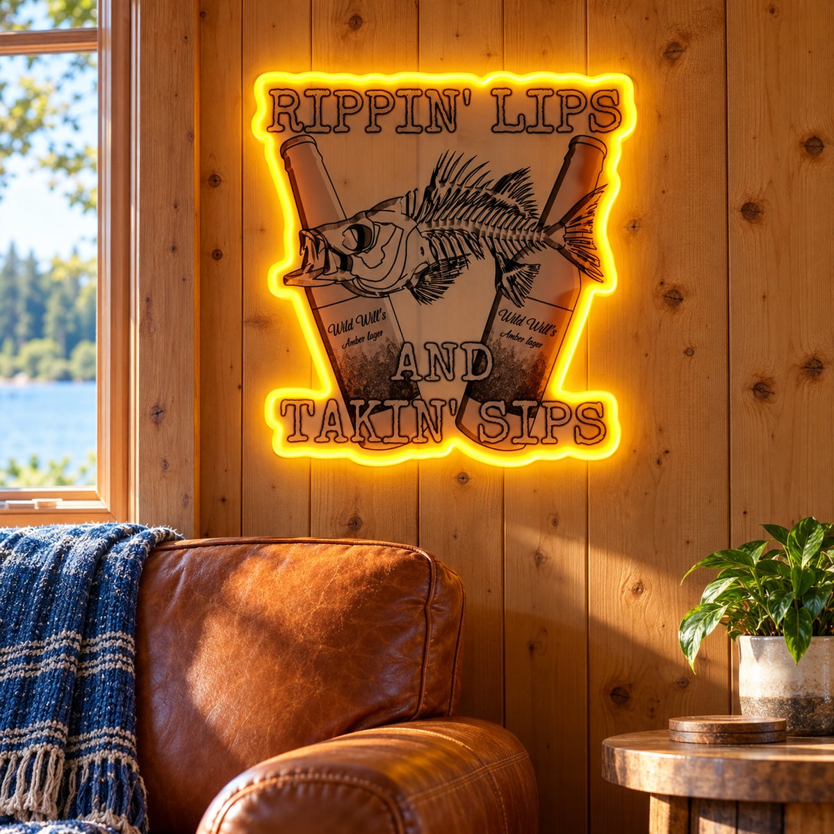 Rippin' Lips And Takin' Sips LED Neon Sign - lifestyle view