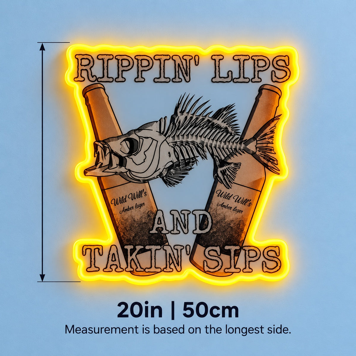 Rippin' Lips And Takin' Sips LED Neon Sign - size guide