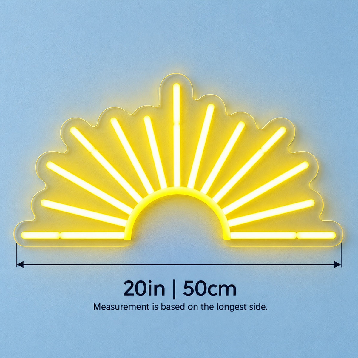 Rising Sun LED Neon Sign - size guide