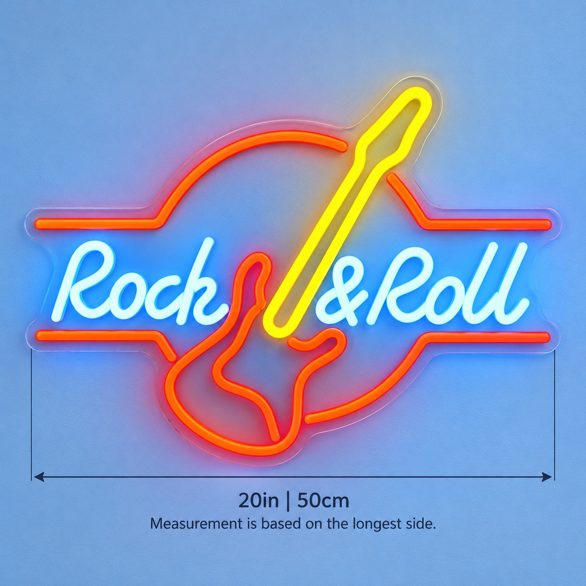 Rock & Roll Guitar LED Neon Sign - size guide