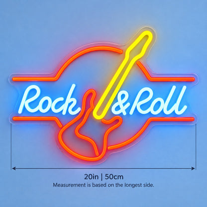 Rock & Roll Guitar LED Neon Sign - size guide