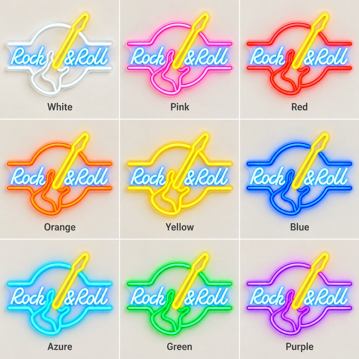 Rock & Roll Guitar LED Neon Sign - nine-color grid
