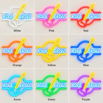 Rock & Roll Guitar LED Neon Sign - nine-color grid