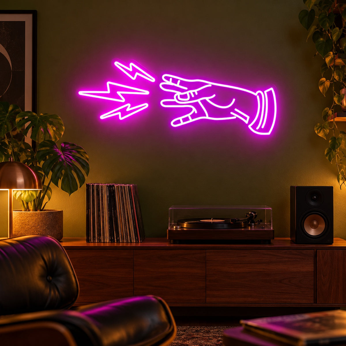 Rock Hand Lightning Bolts LED Neon Sign - advertising view