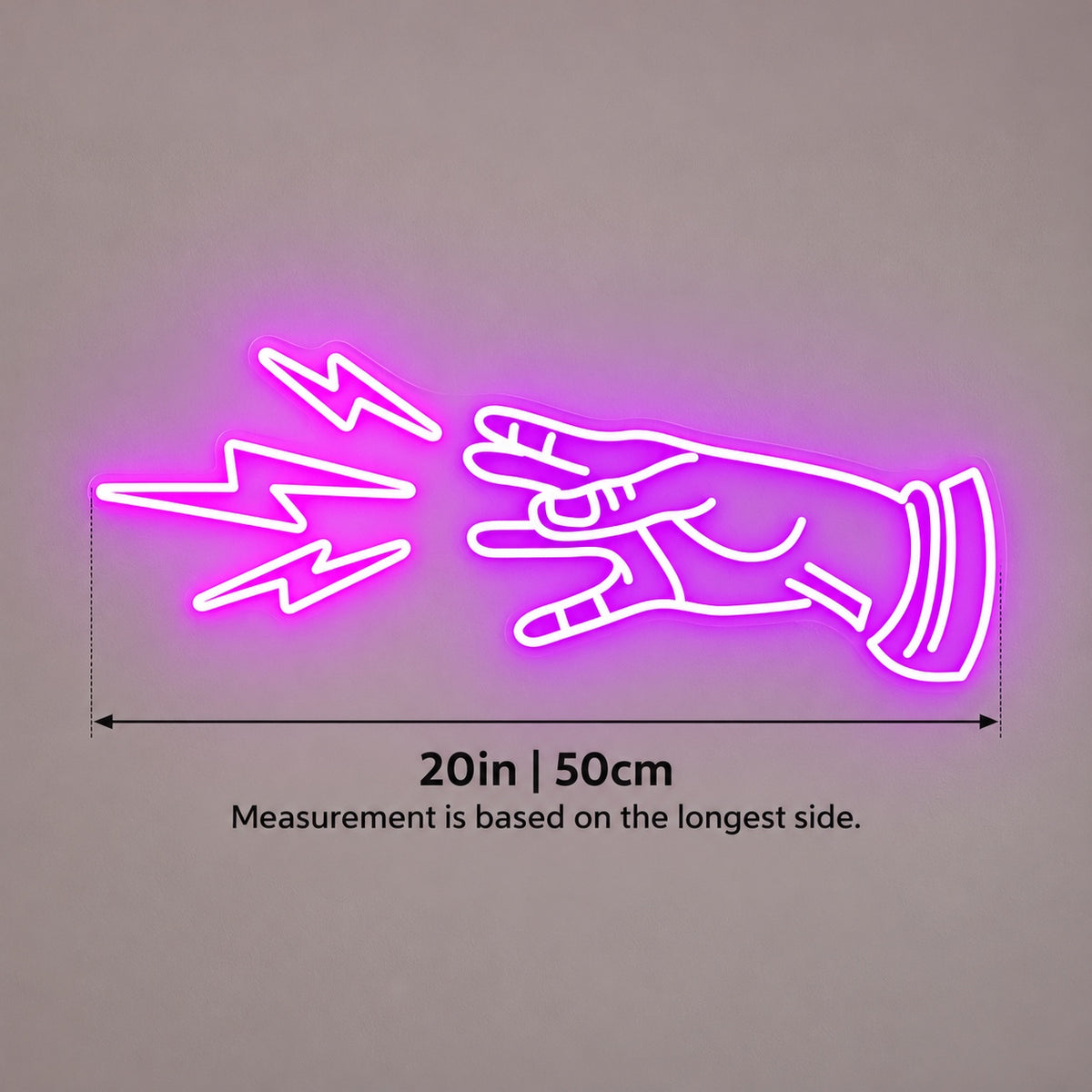 Rock Hand Lightning Bolts LED Neon Sign - size guide