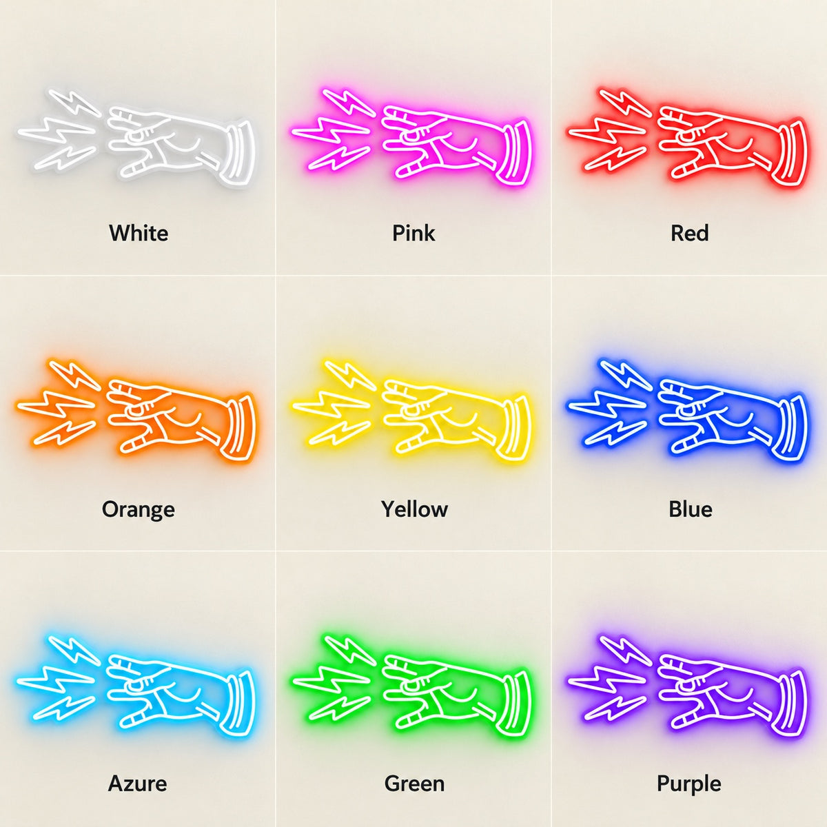 Rock Hand Lightning Bolts LED Neon Sign - nine-color grid