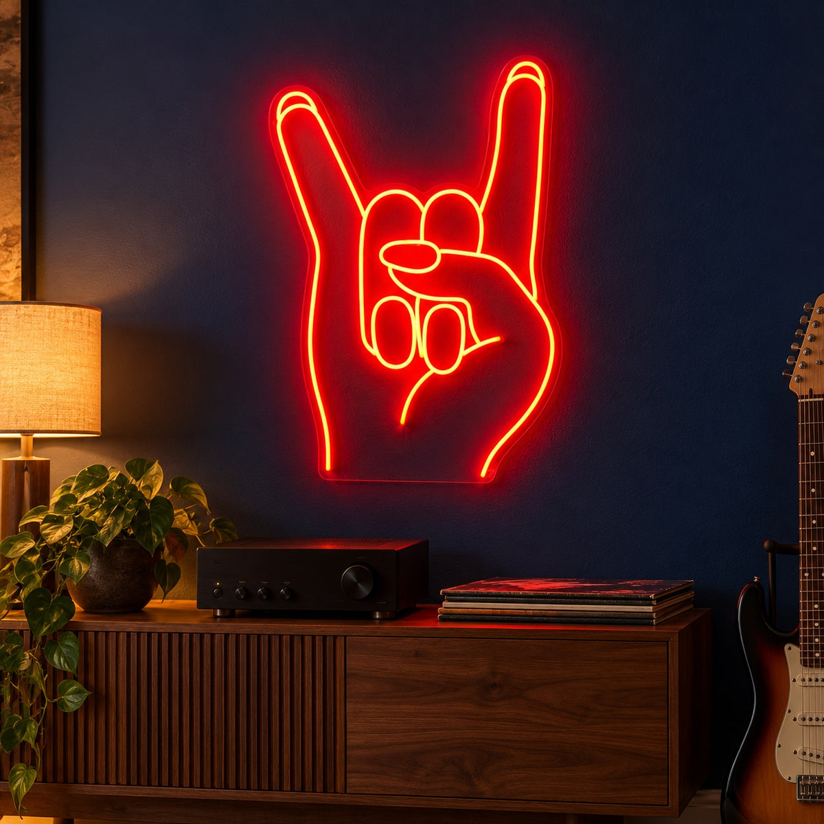 Rock Horns Hand Gesture LED Neon Sign - advertising view