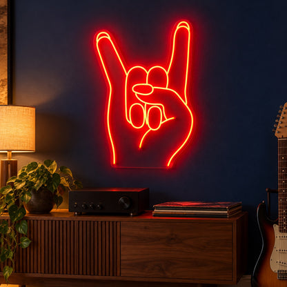 Rock Horns Hand Gesture LED Neon Sign - advertising view