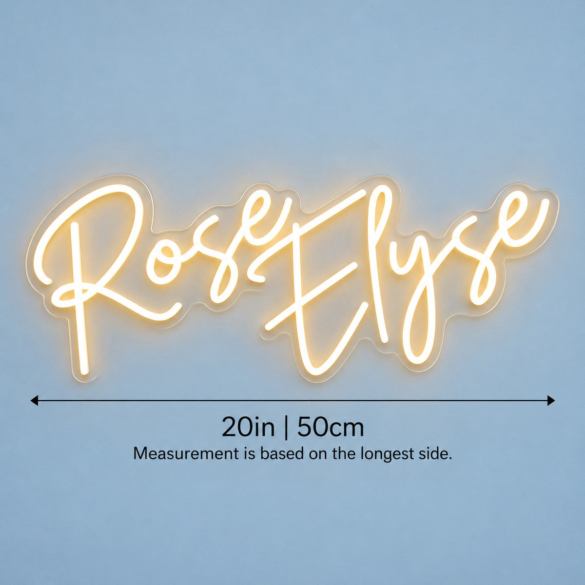 Rose Elyse LED Neon Sign - size guide