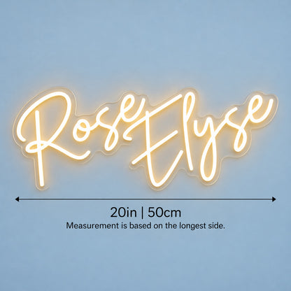 Rose Elyse LED Neon Sign - size guide