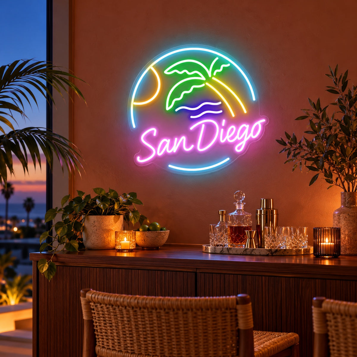 San Diego Palm Tree Beach LED Neon Sign - advertising view