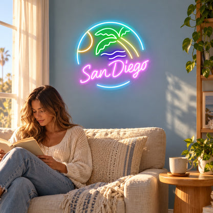 San Diego Palm Tree Beach LED Neon Sign - lifestyle view