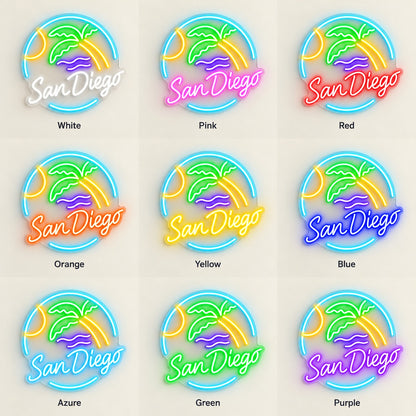 San Diego Palm Tree Beach LED Neon Sign - nine-color grid