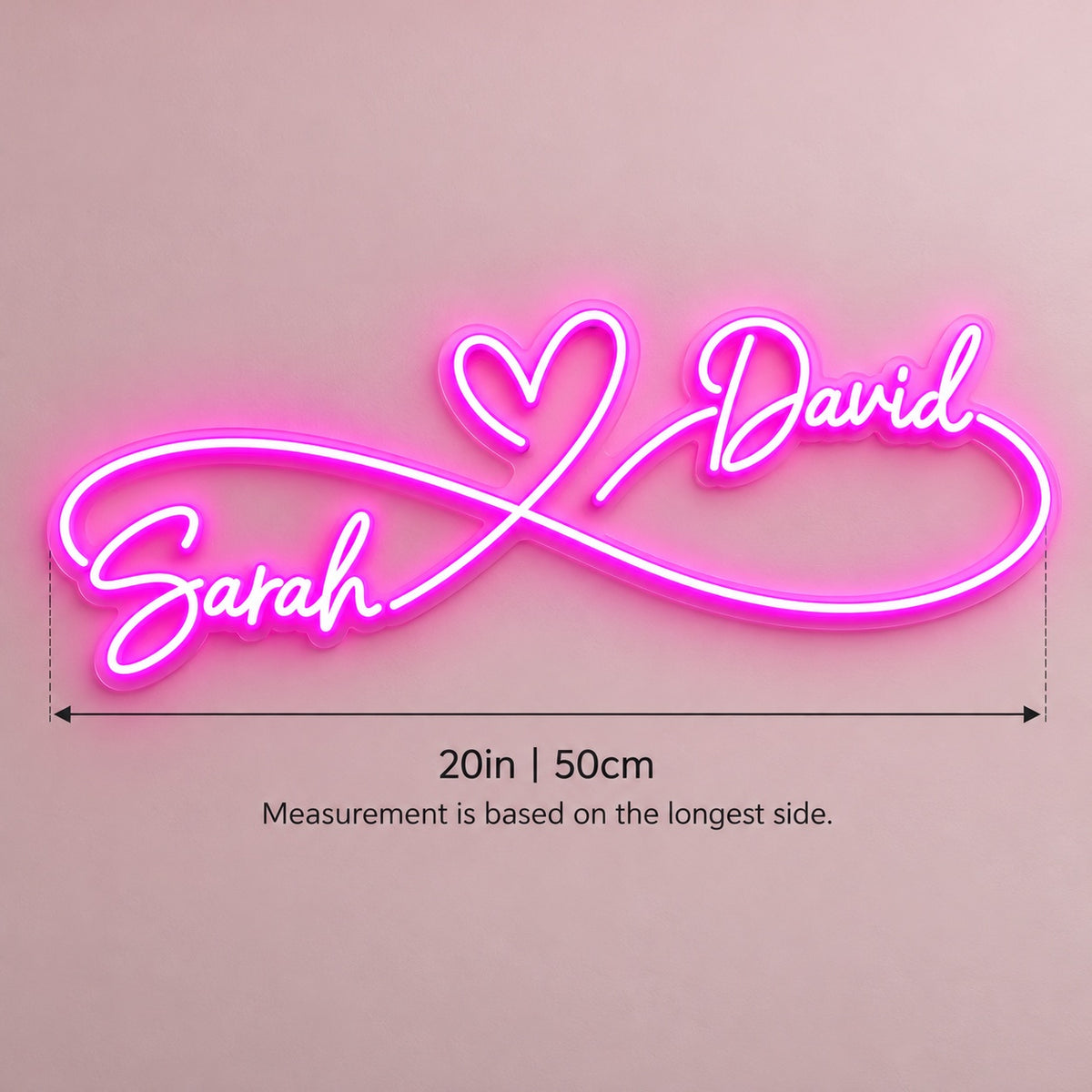 Sarah David LED Neon Sign - size guide
