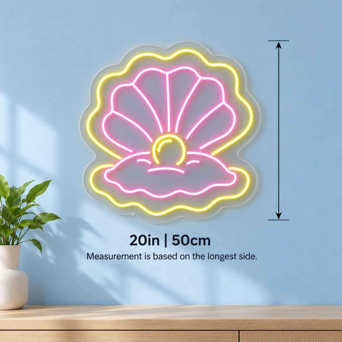 Seashell Pearl LED Neon Sign - size guide
