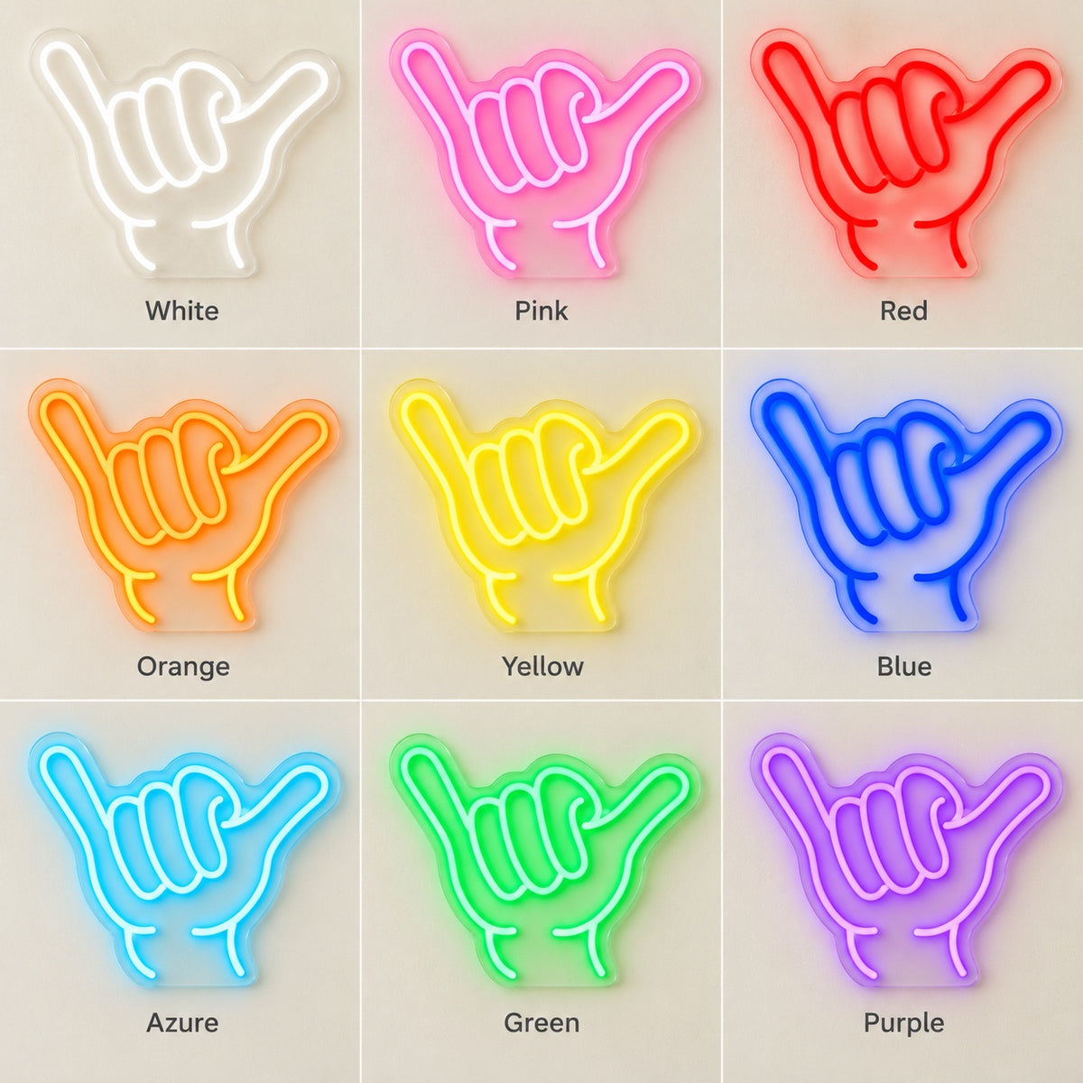 Shaka Hand Gesture LED Neon Sign - nine-color grid