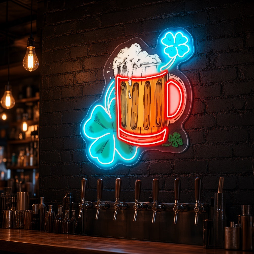 Shamrock Beer Mug LED Neon Sign - advertising view