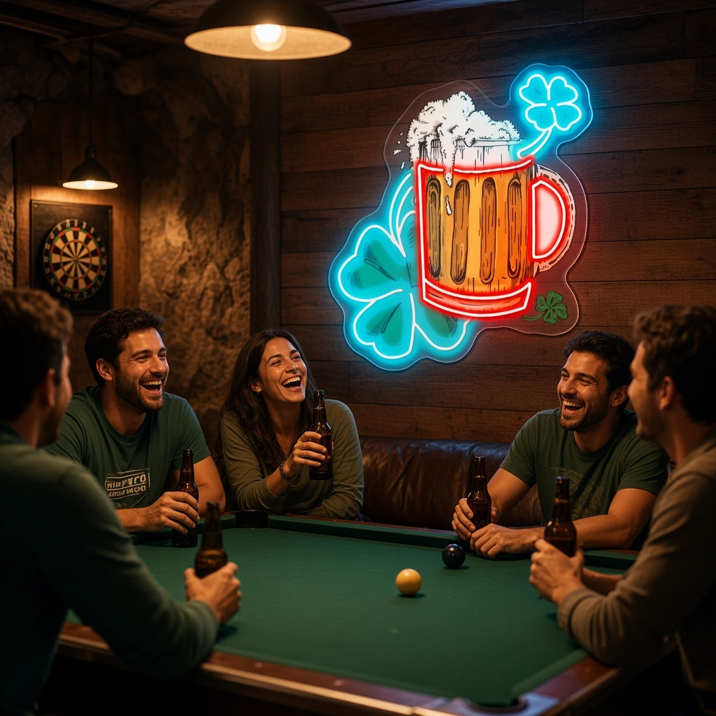 Shamrock Beer Mug LED Neon Sign - lifestyle view