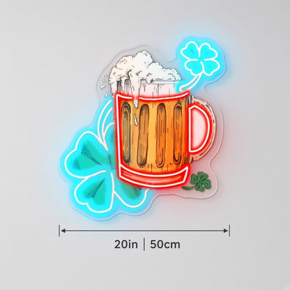 Shamrock Beer Mug LED Neon Sign - size guide