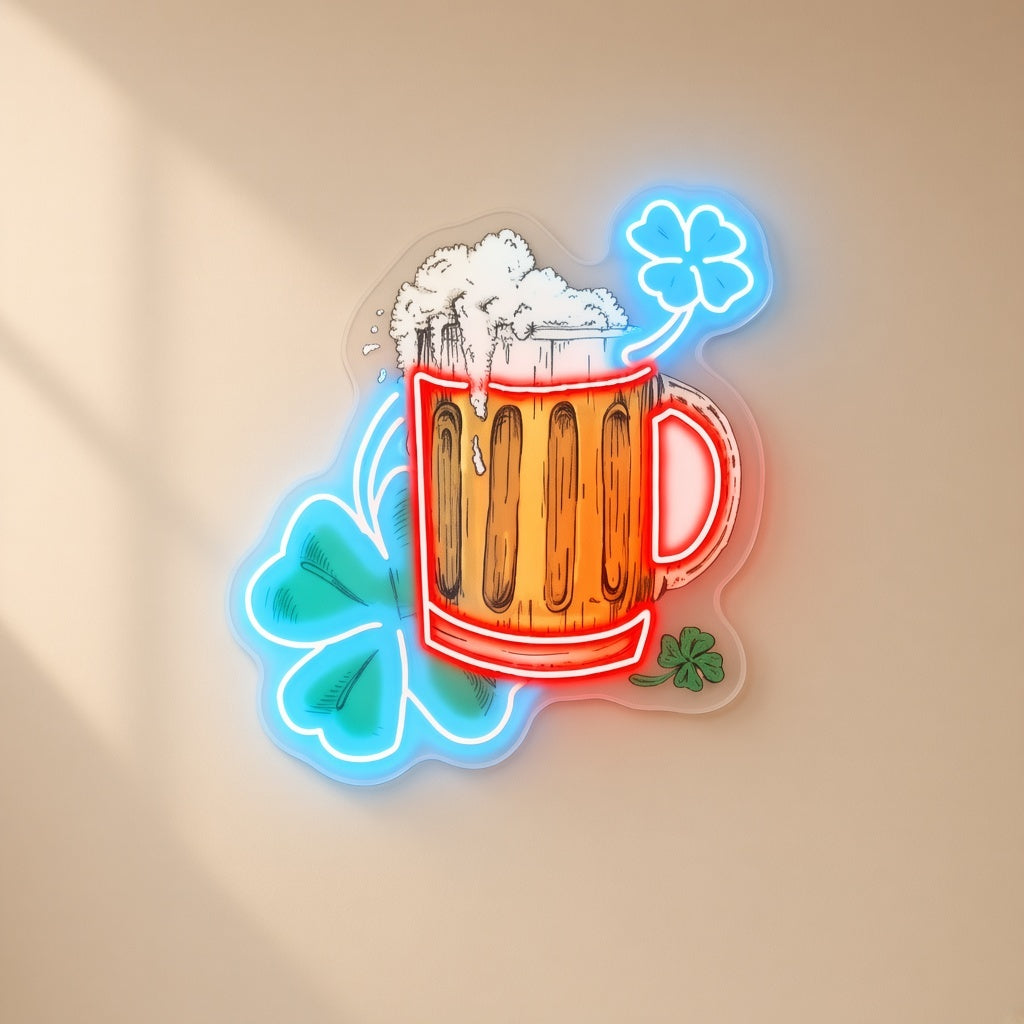 Shamrock Beer Mug LED Neon Sign - natural light view