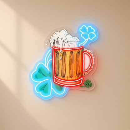 Shamrock Beer Mug LED Neon Sign - natural light view