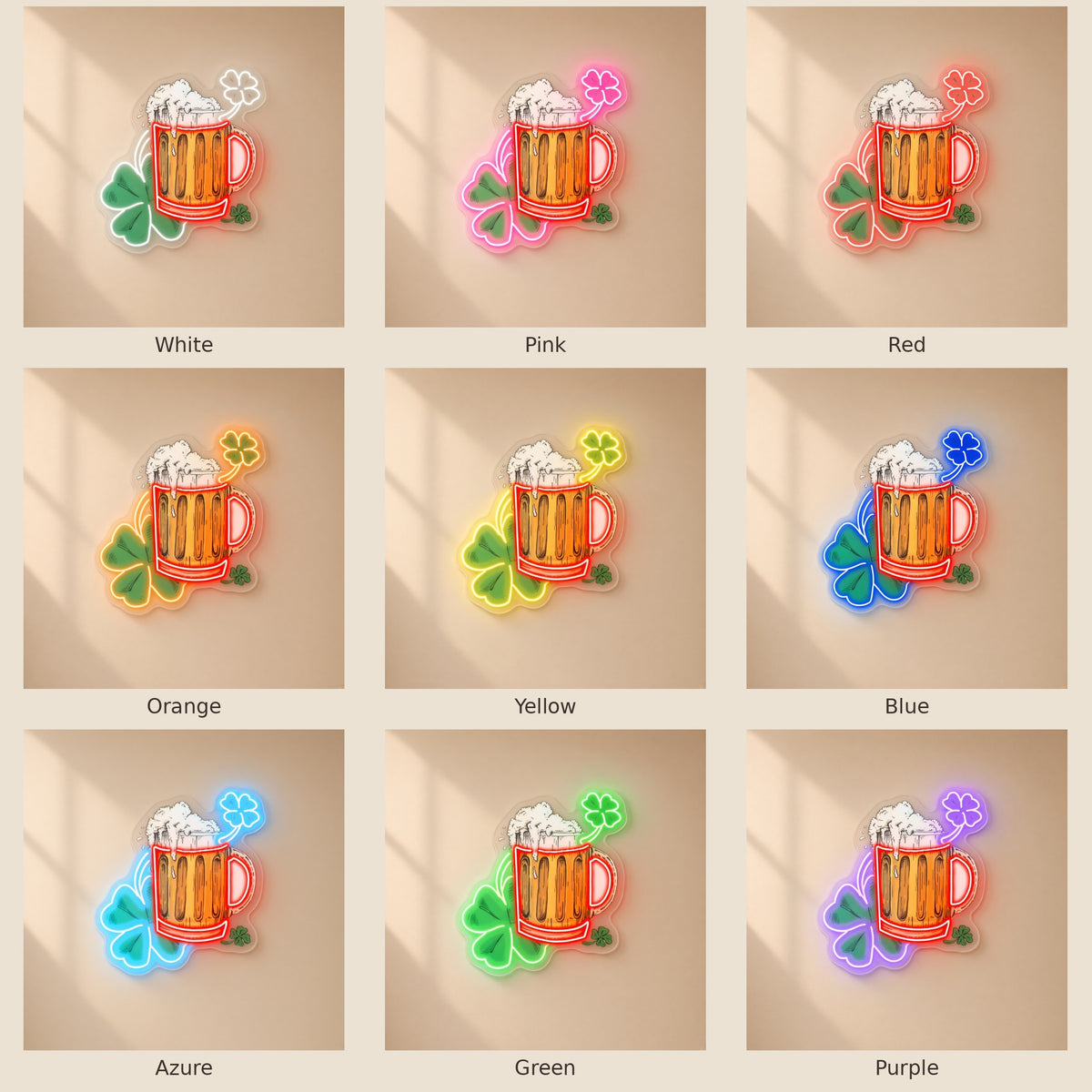 Shamrock Beer Mug LED Neon Sign - nine-color grid