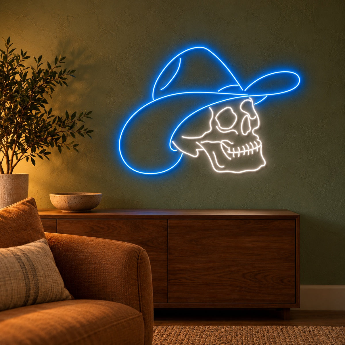 Side Profile Cowboy Skull with Hat LED Neon Sign - advertising view