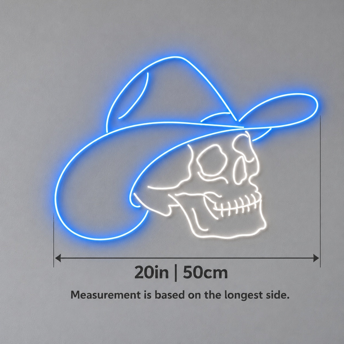 Side Profile Cowboy Skull with Hat LED Neon Sign - size guide
