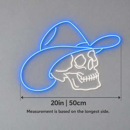 Side Profile Cowboy Skull with Hat LED Neon Sign - size guide