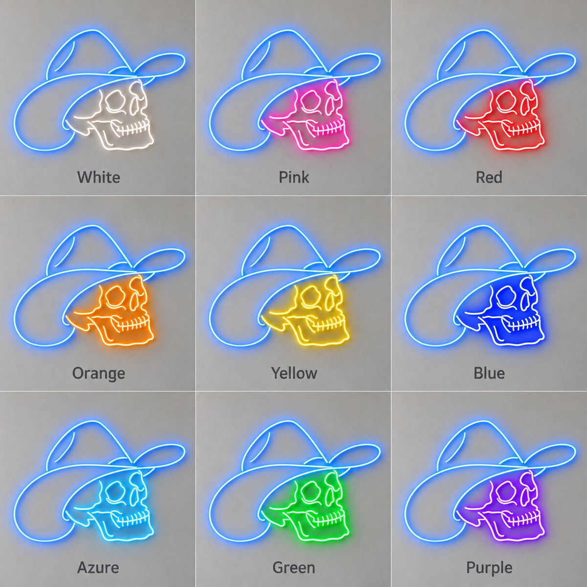 Side Profile Cowboy Skull with Hat LED Neon Sign - nine-color grid