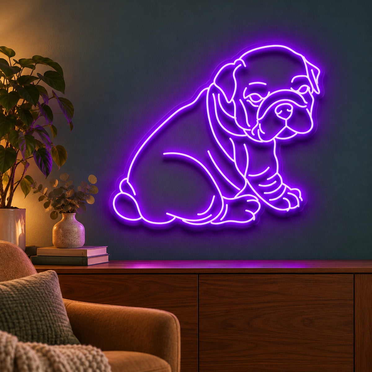 Sitting Bulldog LED Neon Sign - advertising view