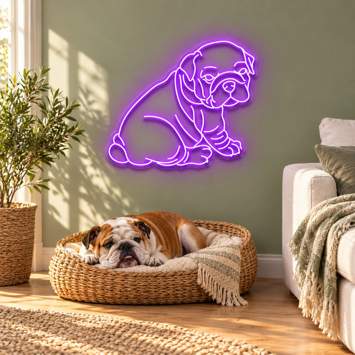 Sitting Bulldog LED Neon Sign - lifestyle view
