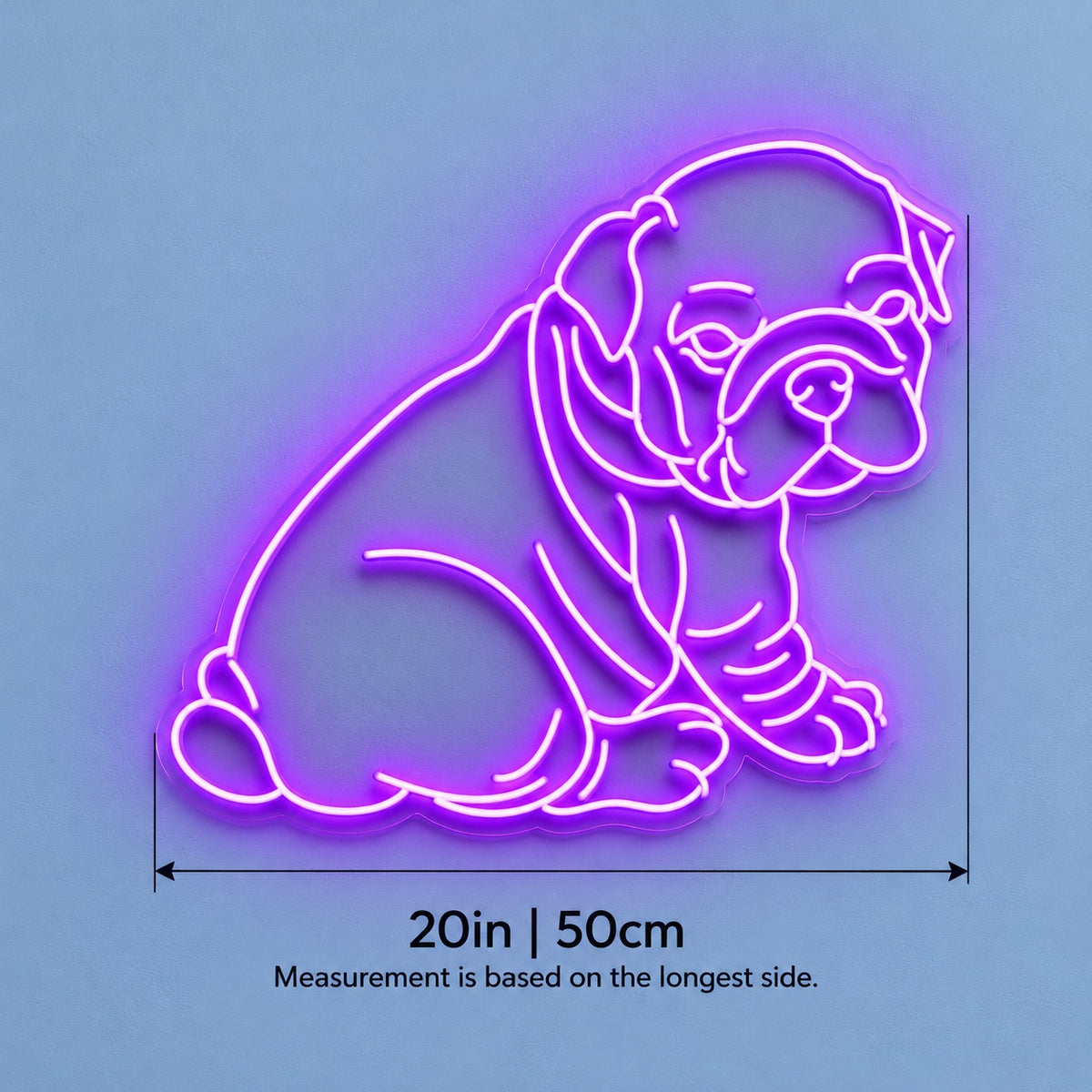 Sitting Bulldog LED Neon Sign - size guide