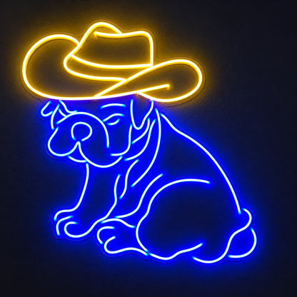 Sitting Bulldog with Cowboy Hat LED Neon Sign - product hero