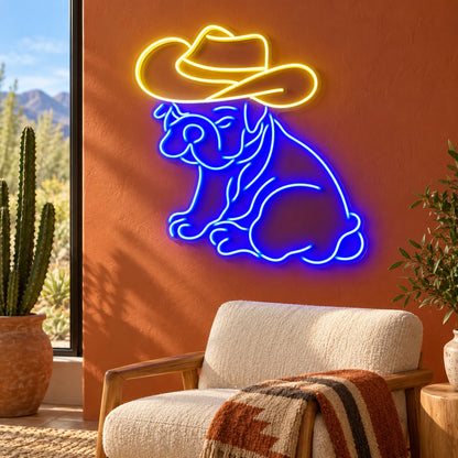Sitting Bulldog with Cowboy Hat LED Neon Sign - lifestyle view