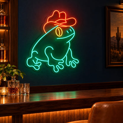 Sitting Frog with Cowboy Hat LED Neon Sign - advertising view