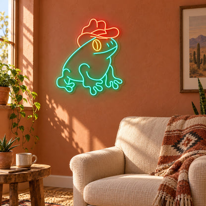 Sitting Frog with Cowboy Hat LED Neon Sign - lifestyle view