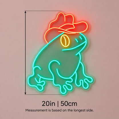 Sitting Frog with Cowboy Hat LED Neon Sign - size guide